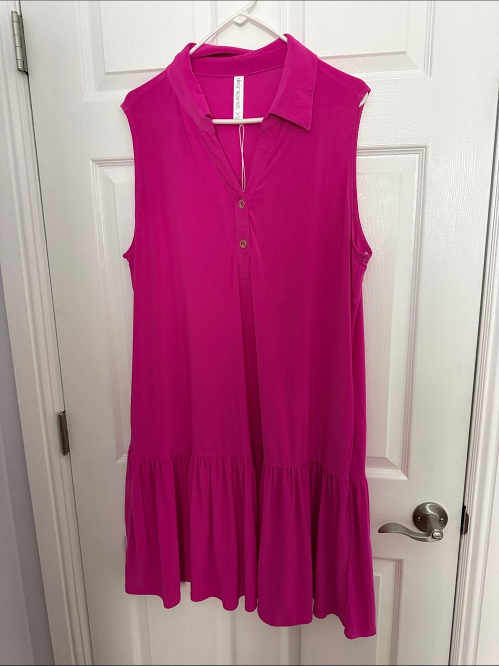 Sleeveless Collared Tiered Dress in Hot Pink
